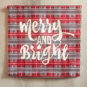 Festive Red Plaid 'Merry and Bright' Pillow Cover